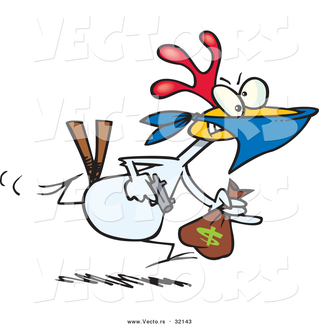 1024x1044 Vector Of A Cartoon Chicken Thief Running With A Money Bag By