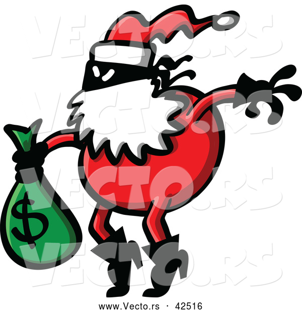 600x620 Vector Of A Robber Cartoon Santa Carrying Bag Full Of Stolen Money