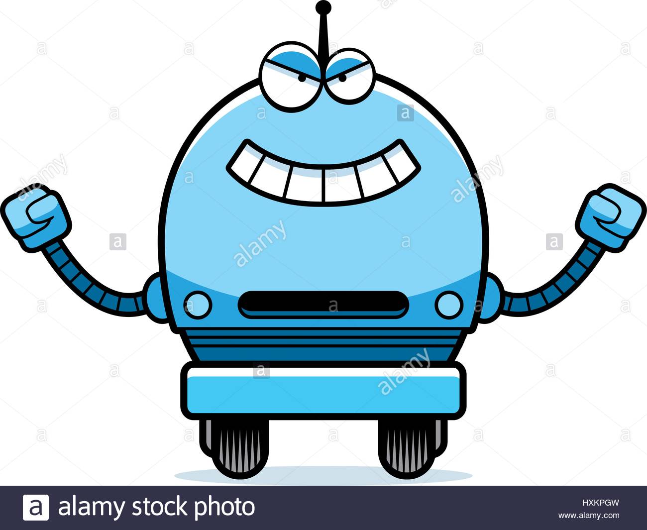 1300x1065 A Cartoon Illustration Of An Evil Looking Male Blue Robot Stock
