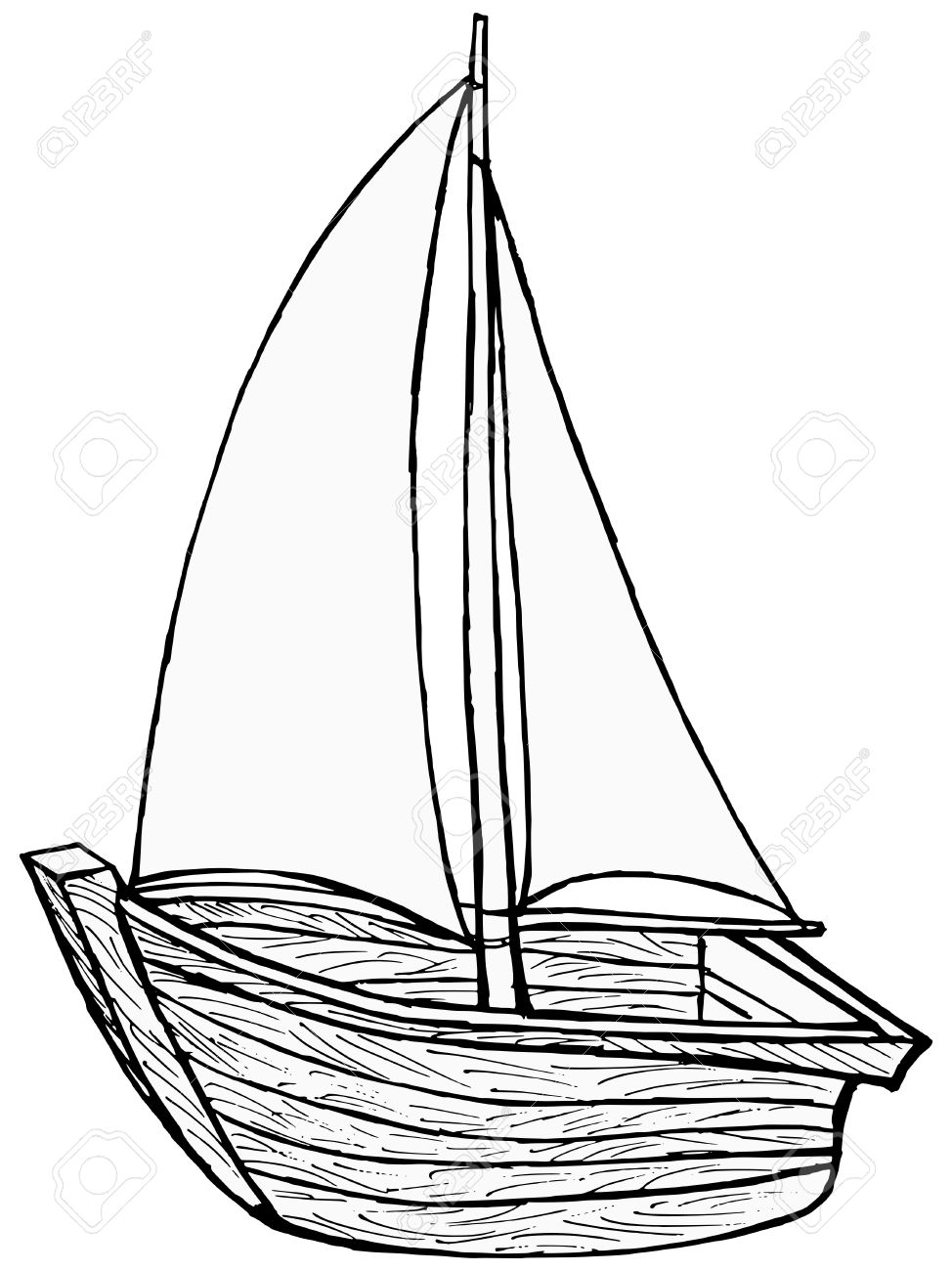974x1300 Hand Drawn, Cartoon, Illustration Of Sailboat Toy Royalty Free