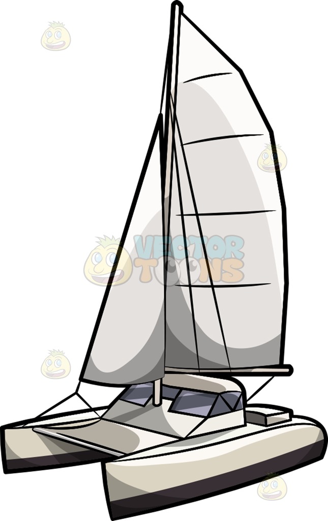 645x1024 A Modern Motorized Hobie Cat With Sail Cartoon Clipart