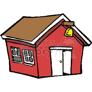 300x300 Royalty Free Small Red Cartoon School House With A Bell In Front
