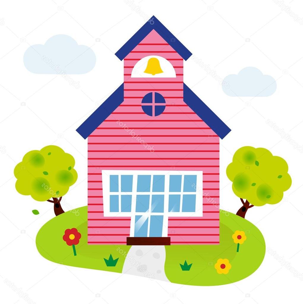 1020x1024 Unique Stock Illustration Cartoon School Building With Garden Design