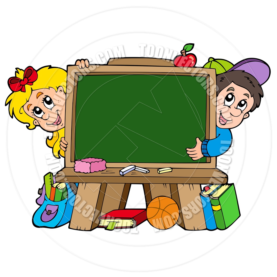 940x940 Cartoon School Chalkboard With Two Kids By Clairev Toon Vectors
