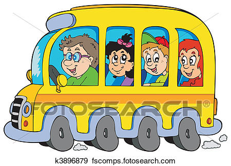 450x324 Clip Art Of Cartoon School Bus With Kids K3896879