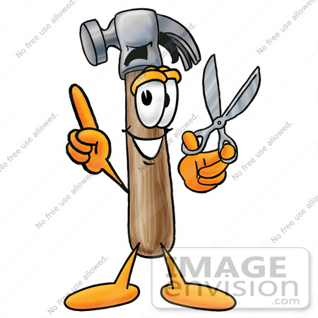 450x450 Clip Art Graphic Of A Hammer Tool Cartoon Character Holding A Pair