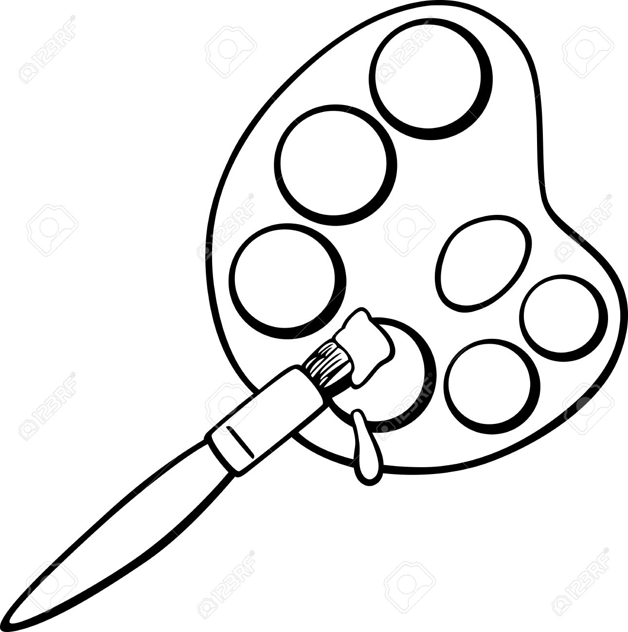 1291x1300 Black And White Cartoon Illustration Of Art Brush And Palette