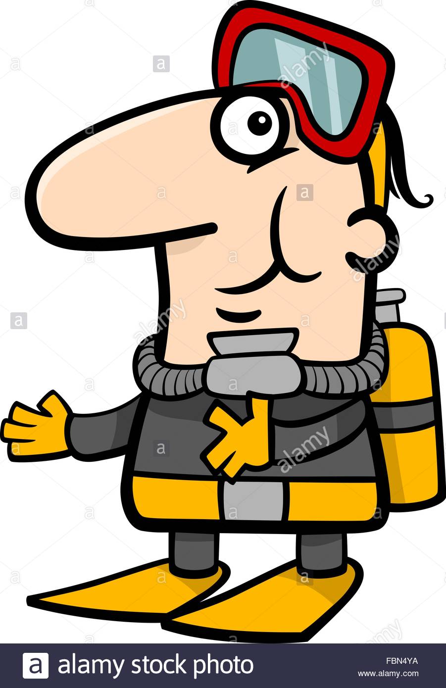 901x1390 Cartoon Illustration Of Funny Scuba Diver In Diving Suit Stock