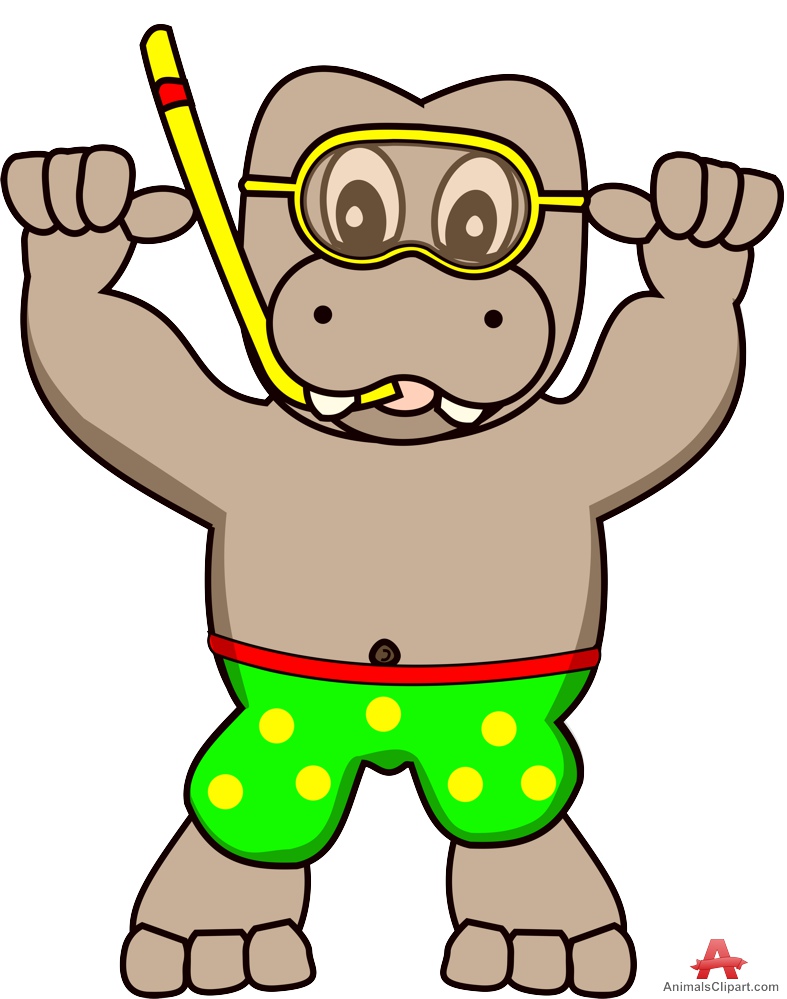 787x999 Cartoon Hippopotamus With Scuba Diving Glasses Free Clipart