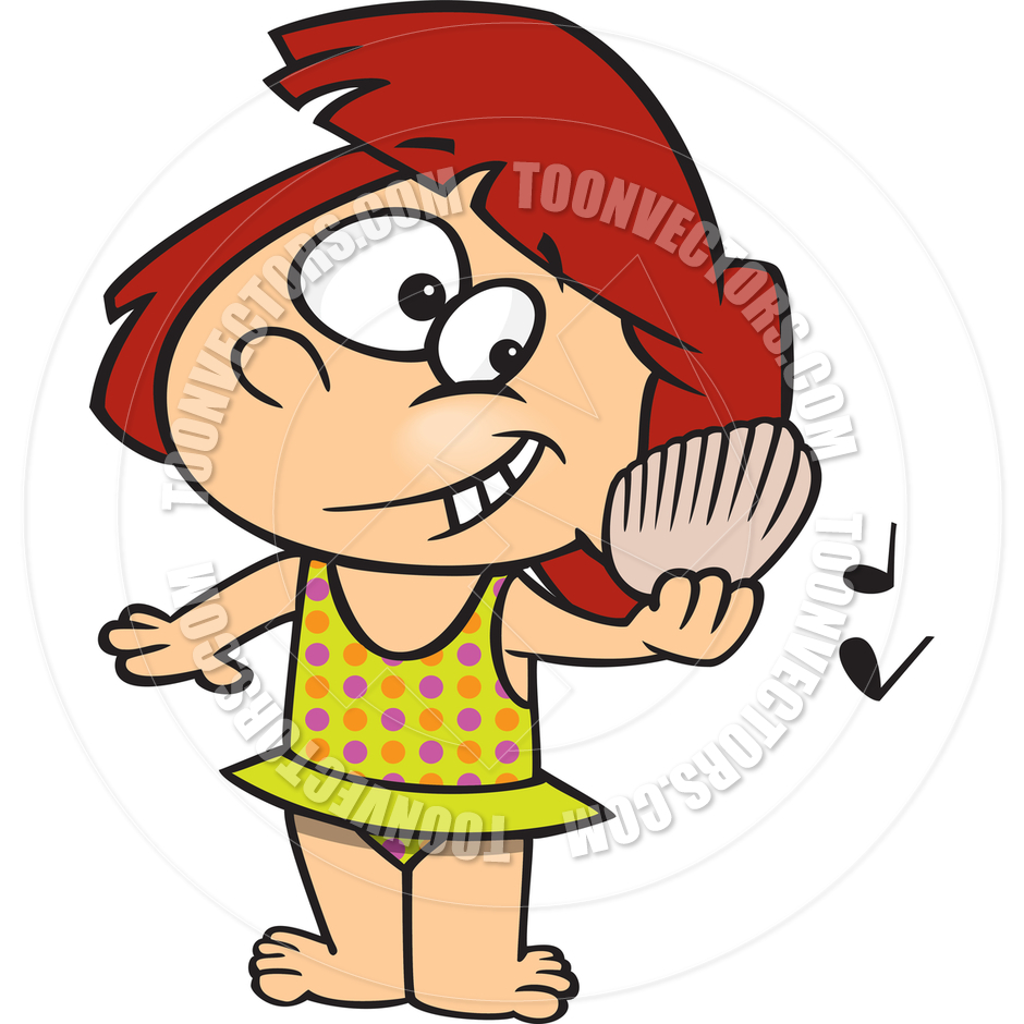 940x940 Cartoon Girl Listening To Seashell By Ron Leishman Toon Vectors