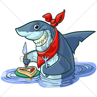 325x325 Mean Cartoon Shark Chef With Barbecue Utensils Gl Stock Images