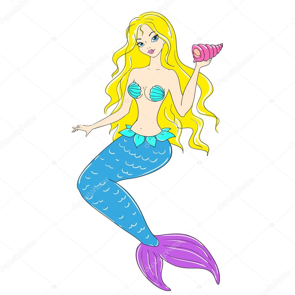 1024x1024 Cartoon Character Mermaid With Shell Stock Vector Hibou Sun