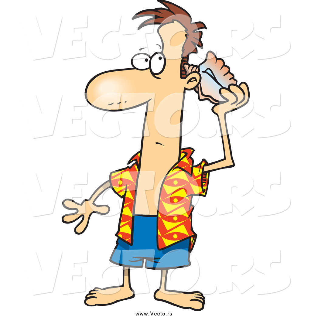 1024x1044 Vector Of A Cartoon Man Holding A Conch Shell To His Ear By