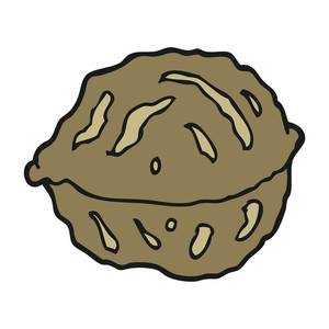 300x300 Freehand Drawn Black And White Cartoon Walnut In Shell Royalty