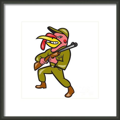 474x474 Turkey Hunter Carry Rifle Shotgun Cartoon Framed Print By Aloysius