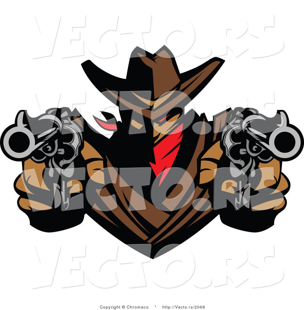 1024x1044 Vector Of A Cowboy Outlaw Pointing Two Loaded Hand Guns By