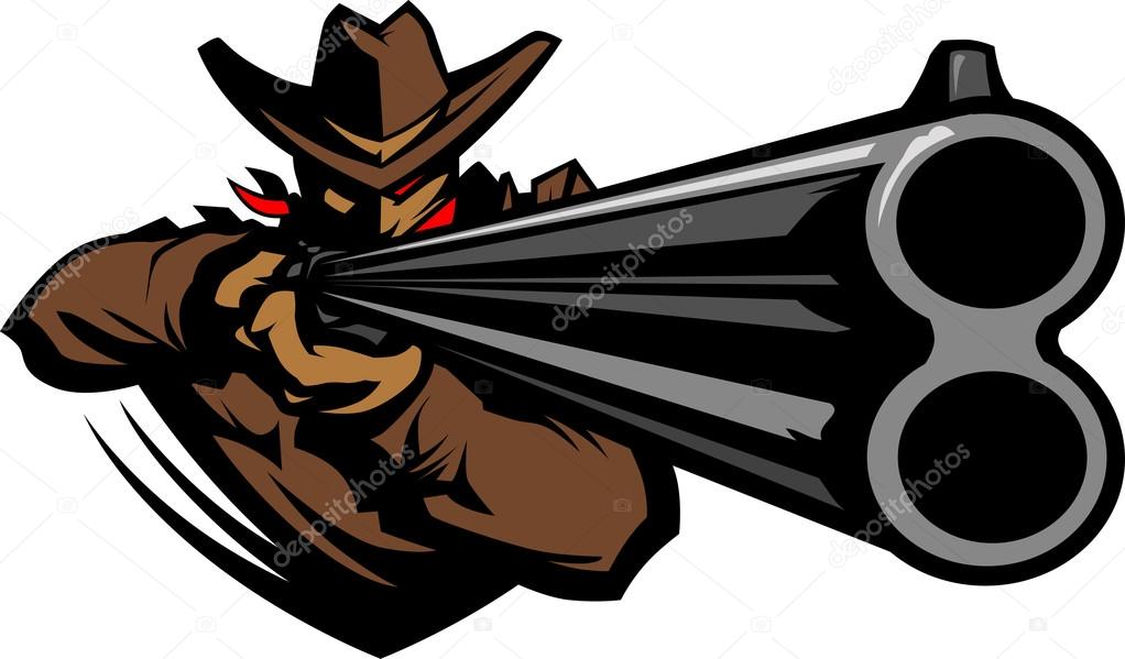 1022x599 Cowboy Mascot Aiming Shotgun Vector Illustration Stock Vector