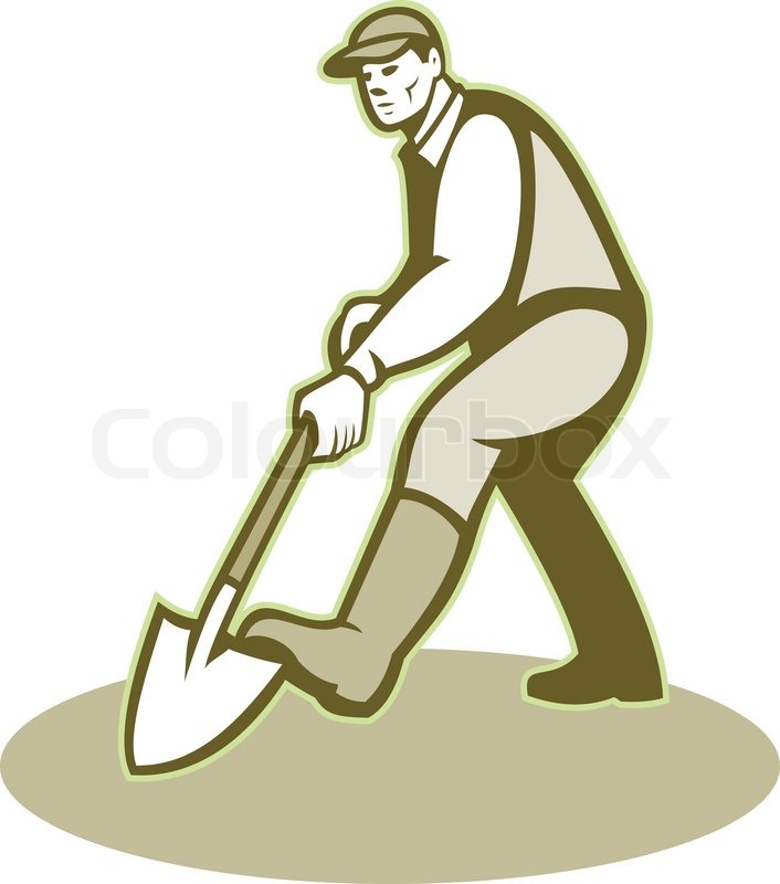 706x800 Gardener Landscaper Digging Shovel Retro Stock Vector Colourbox