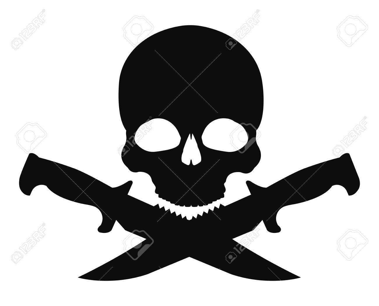 1300x1051 Skull And 2 Crossed Knifes Black Emblem. Vector Clip Art