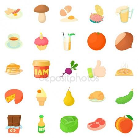 450x450 Afternoon Snack Icons Set, Cartoon Style Stock Vector