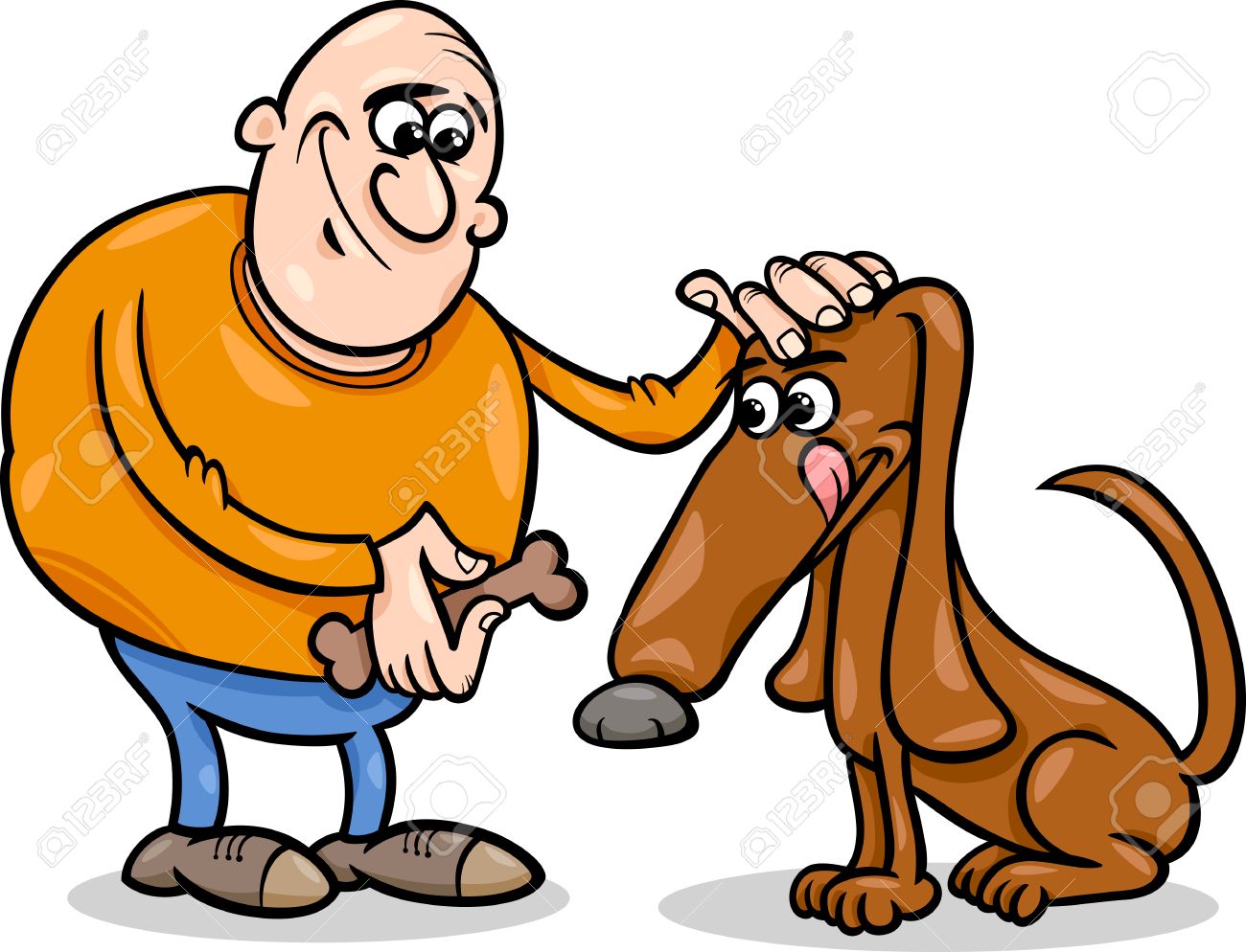 1300x994 Cartoon Illustration Of Men Giving Snack To His Dog Royalty Free