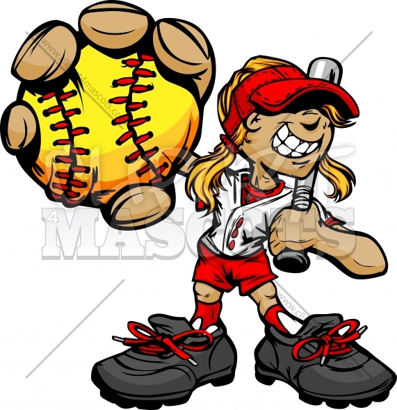 571x590 Cartoon Softball Girl Graphic Vector Logo