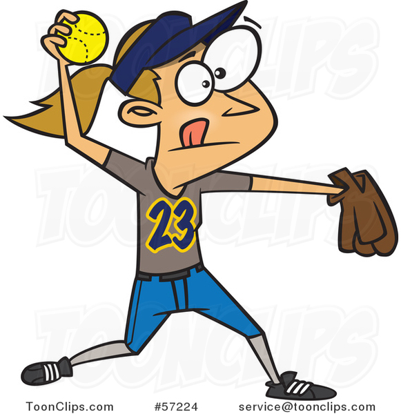 581x600 Cartoon White Girl Throwing A Softball