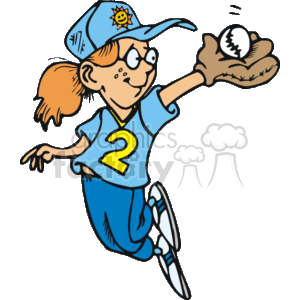300x300 Royalty Free Cartoon Girl Softball Player 168229 Vector Clip Art