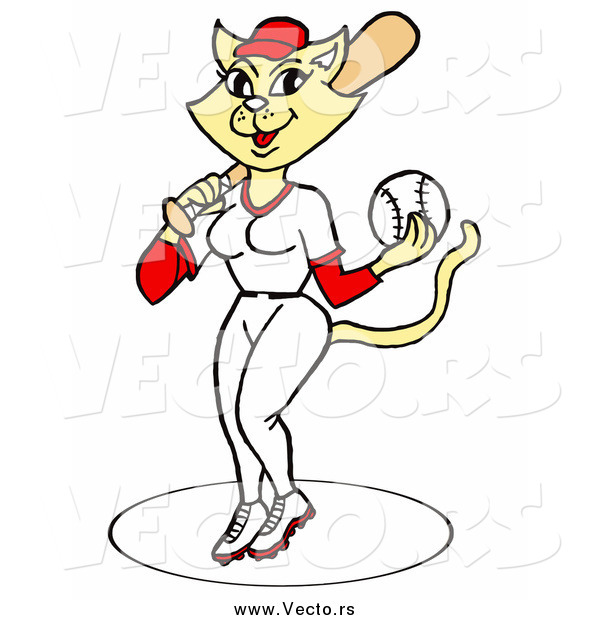 600x620 Vector Of A Athletic Softball Female Cat By Lafftoon