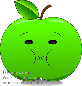 286x300 Clip Art Image Of A Sour Cartoon Green Apple With A Puckered Mouth