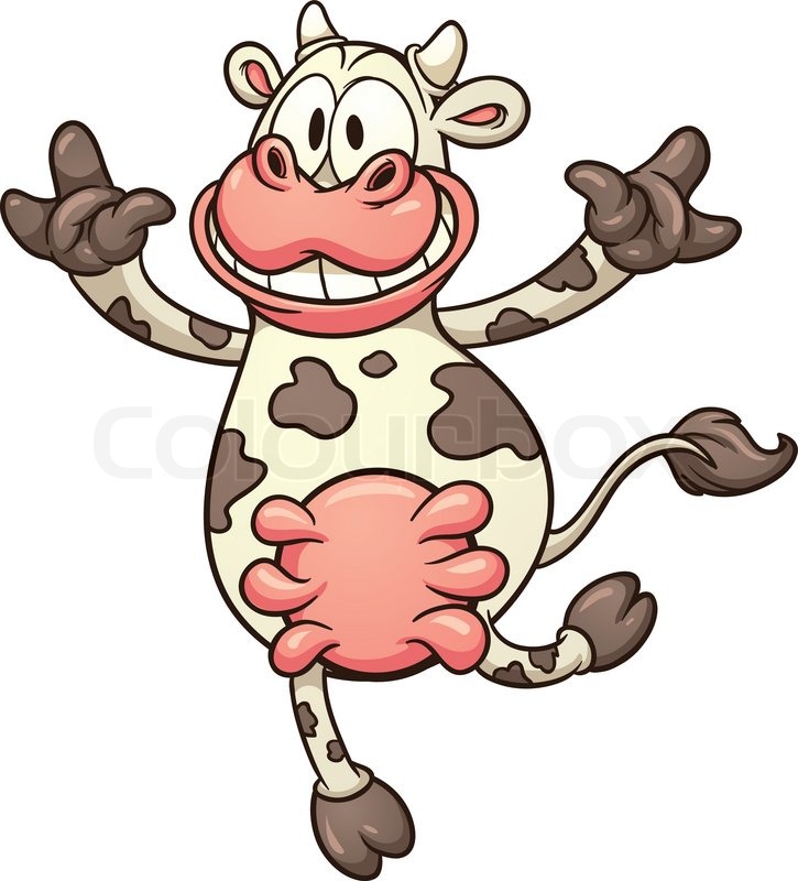 725x800 Happy Cartoon Cow Dancing. Vector Clip Art Illustration