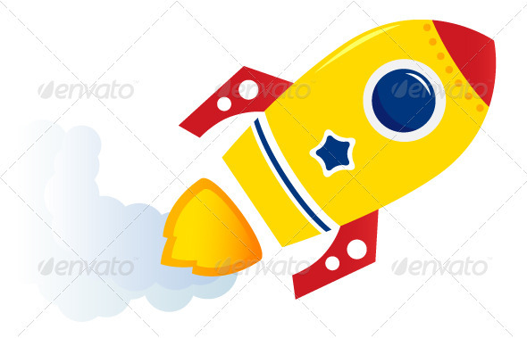 590x379 Flying Cartoon Yellow Rocket Isolated On White By Beeandglow