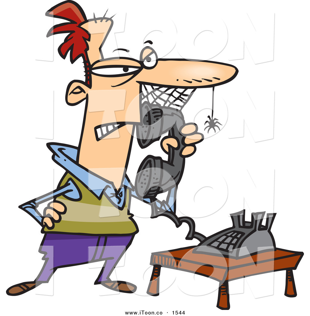 1024x1044 Cartoon Spider Web Connecting A Frustrated Man To A Phone After