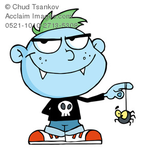275x300 Image Of A Cartoon Vampire Boy Holding A Black Spider By The Web