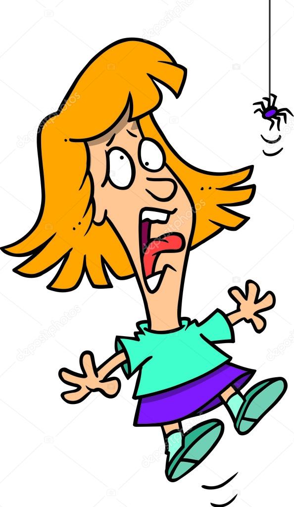 594x1024 Cartoon Girl Afraid Of Spiders Stock Vector Ronleishman