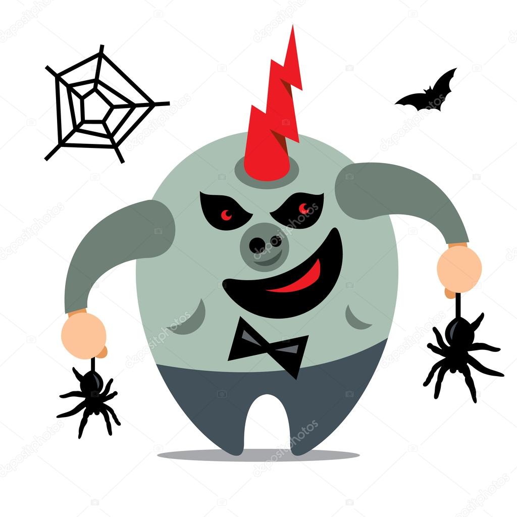 1024x1024 Halloween Monster, Catcher Spiders Vector Cartoon Illustration