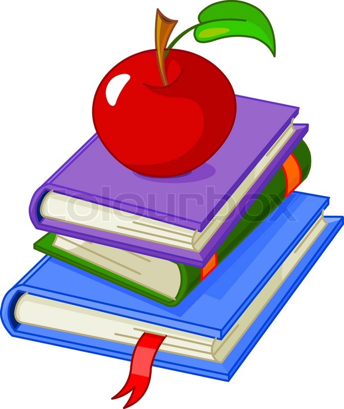 672x800 Pile Book With Red Apple Illustration, Isolated On White