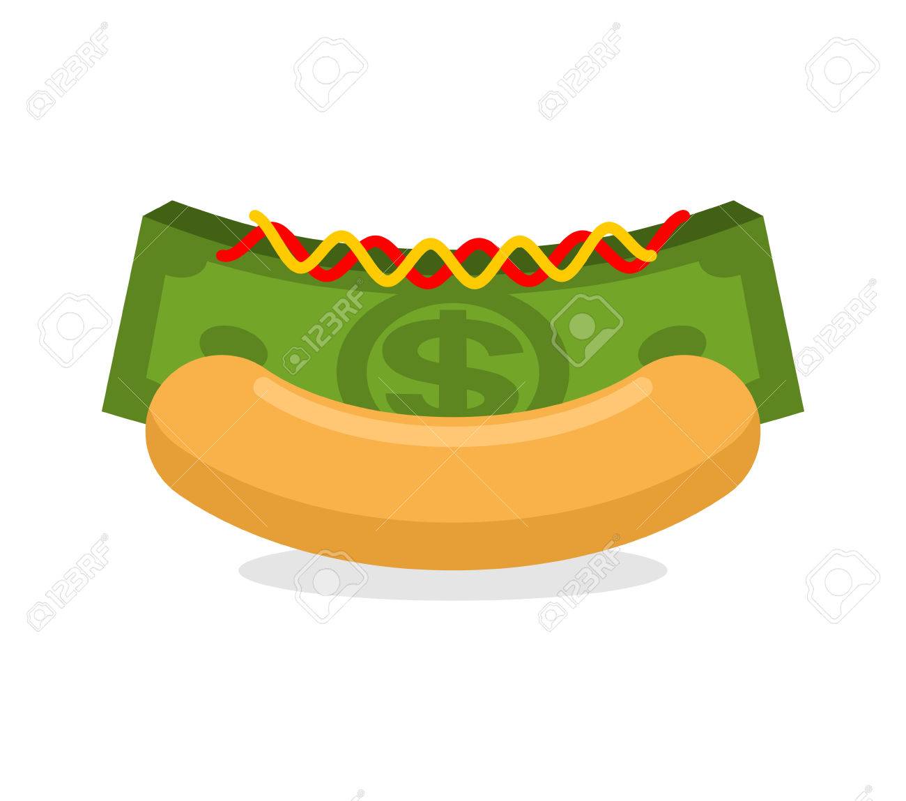 1300x1149 Money Hot Dog. Bun And Stack Cash. Financial Fast Food. Morning