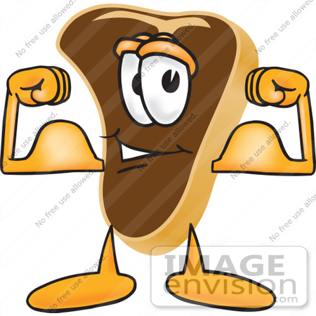450x450 Clip Art Graphic Of A Beef Steak Meat Mascot Character Flexing His