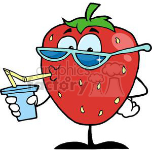 300x300 Royalty Free Cartoon Strawberry Character Drinking A Soda 380328