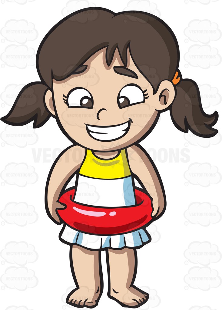 733x1024 A Girl Wearing A Float Ring Cartoon Clipart