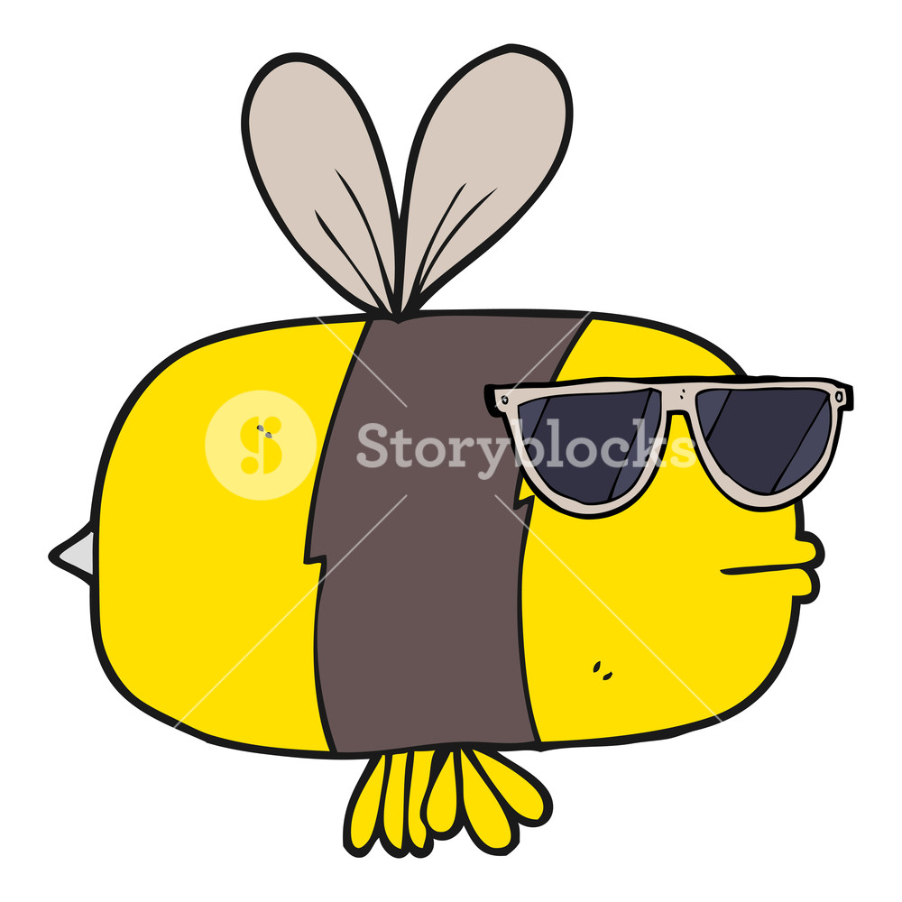 1000x1000 Freehand Drawn Cartoon Bee Wearing Sunglasses Royalty Free Stock