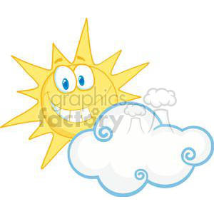 300x300 Royalty Free Cartoon Character Smiling Sun Behind The Cloud 379531