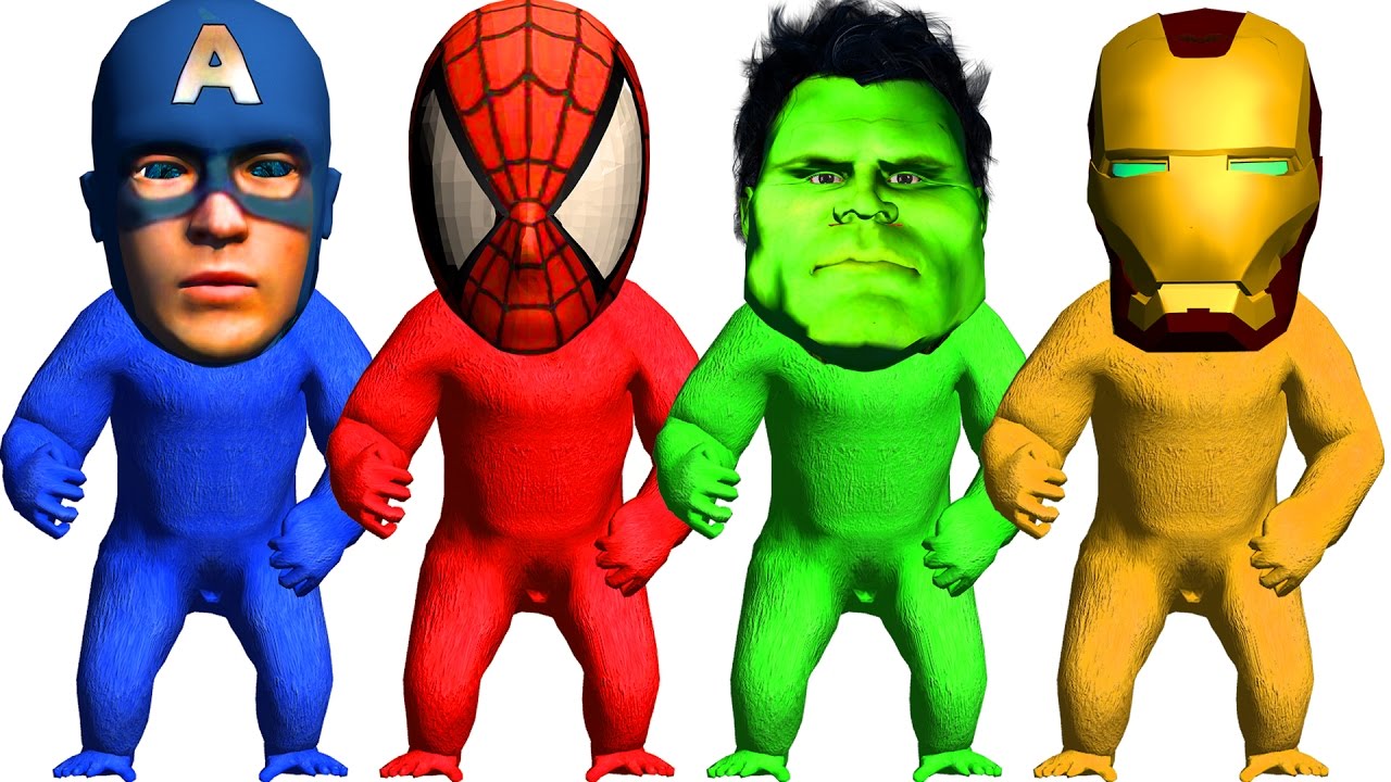 1280x720 Gorilla Superheros Face Spiderman Captain America Finger Family