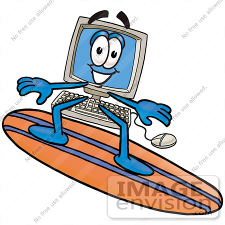 450x450 Clip Art Graphic Of A Desktop Computer Cartoon Character Surfing