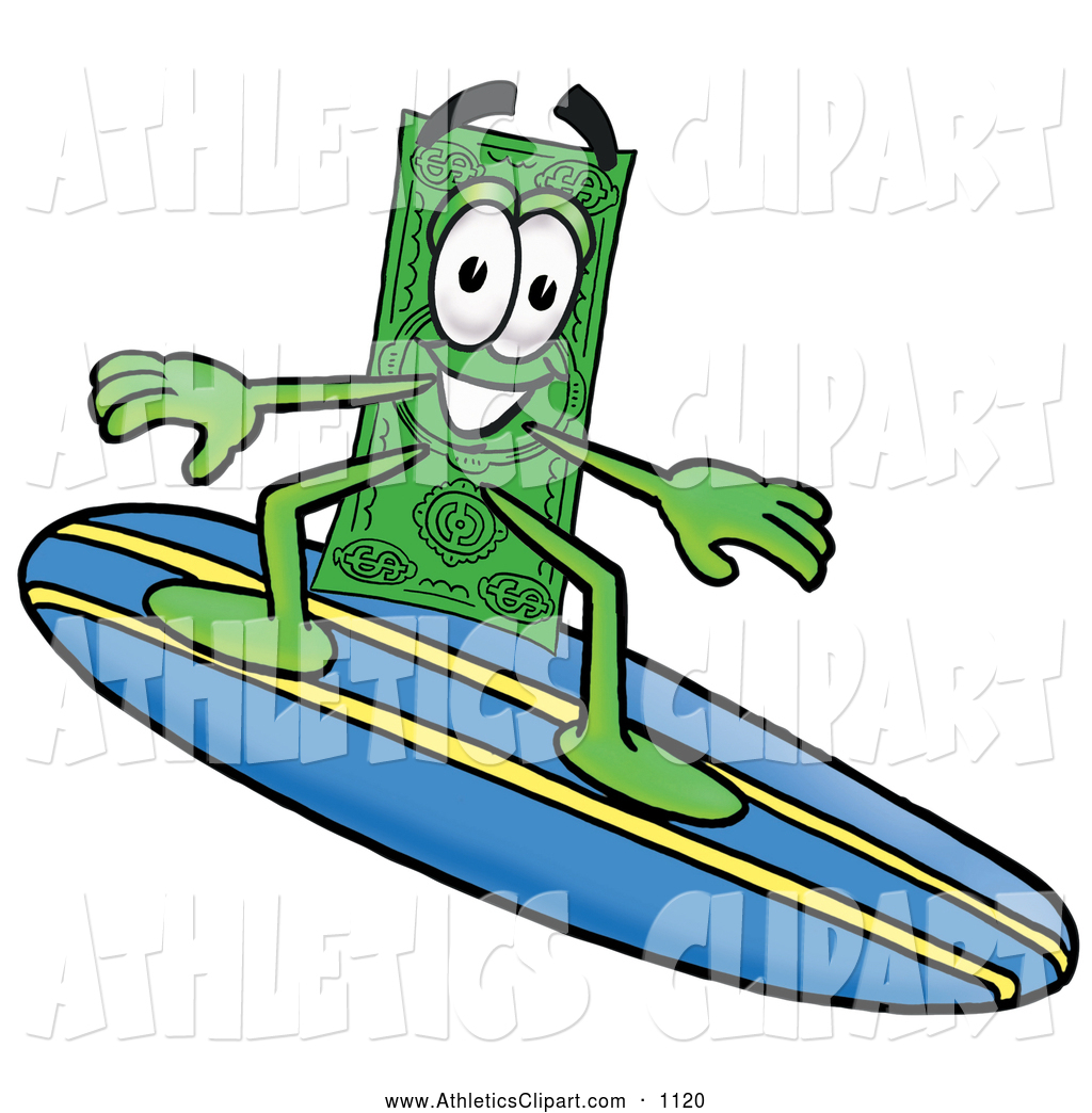 1024x1044 Clip Art Of A Cash Dollar Bill Mascot Cartoon Character Surfing