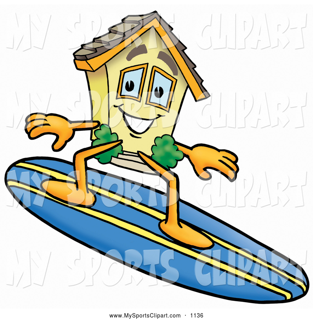 1024x1044 Sports Clip Art Of A Cute House Mascot Cartoon Character Surfing