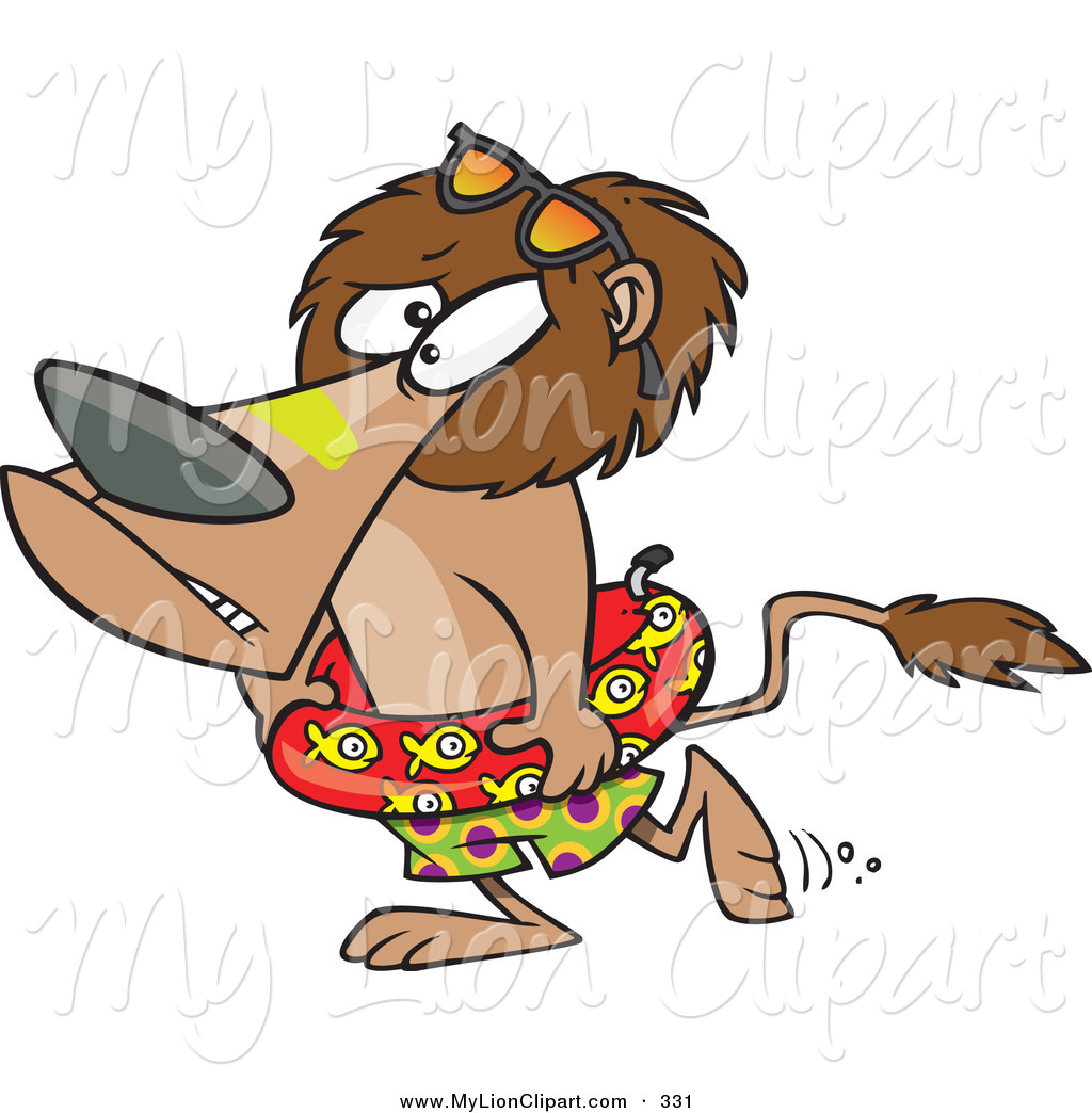 1024x1044 Clipart Of A Cartoon Nervous Lion Wearing An Inner Tube Walking