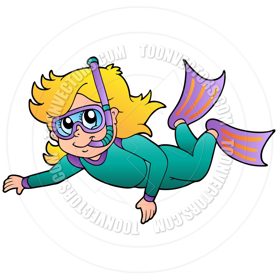 940x940 Cartoon Swimming Girl Snorkel Diver By Clairev Toon Vectors Eps