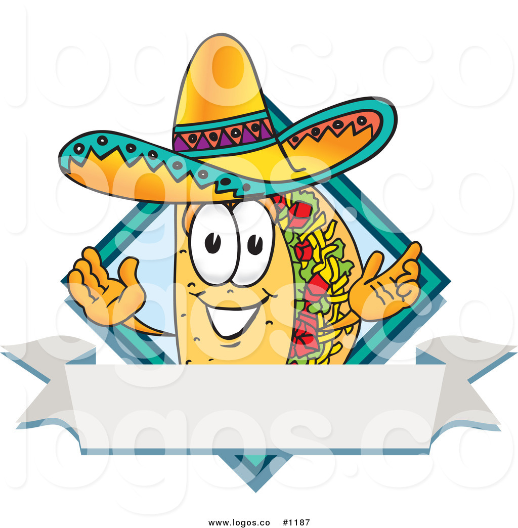 1024x1044 Royalty Free Vector Logo Of A Cartoon Taco Mascot Over A Blank